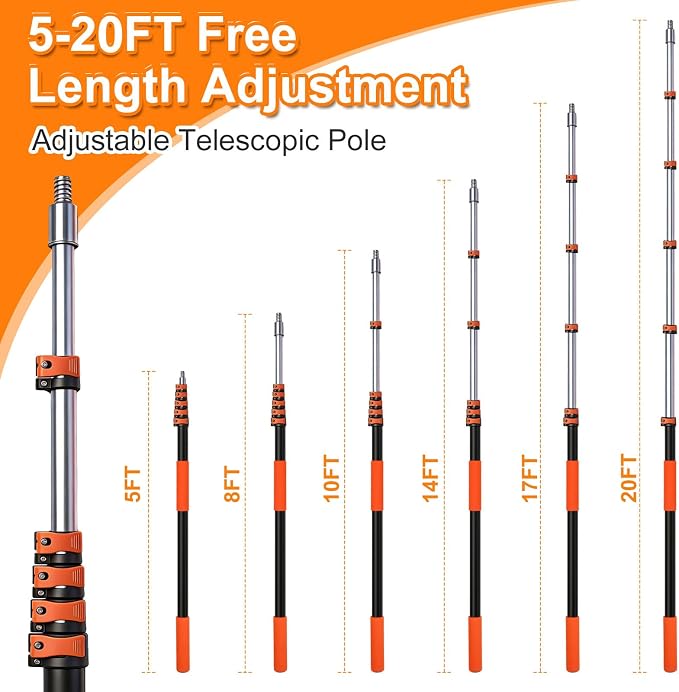 26FT Window Cleaning Kit, 2-in-1 Squeegee with 5-20FT Telescoping Pole & Flip-Lock & Screw Dual Locking, Professional Long Handle Washing Tool for High Windows