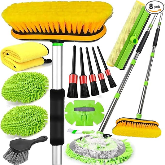 62'' Car Wash Brush with Long Handle, Car Wash Kit with Tire Brush, Tower, Window Squeegee, Chenille Microfiber,Car Detailing Brushes, Car Cleaning Brush Kit Supplies for Car, Truck, SUV, RV