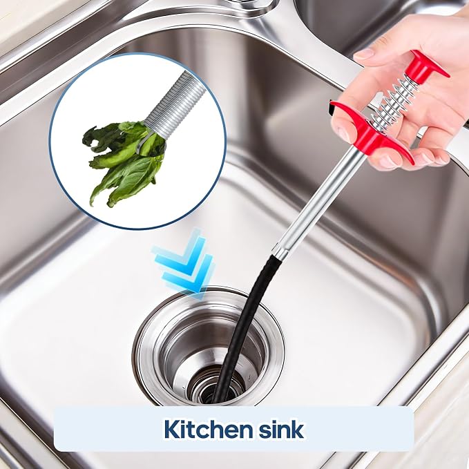 Flexible Grabber Claw (4 Claws), Drain Snake with Tweezers, Bendable Hose Grabber Reacher Tool, Retractable Drain Clog Remover Tool, Pickup Tool for Bath Tub, Toilet, Kitchen Sink & Sewer (63 inches)