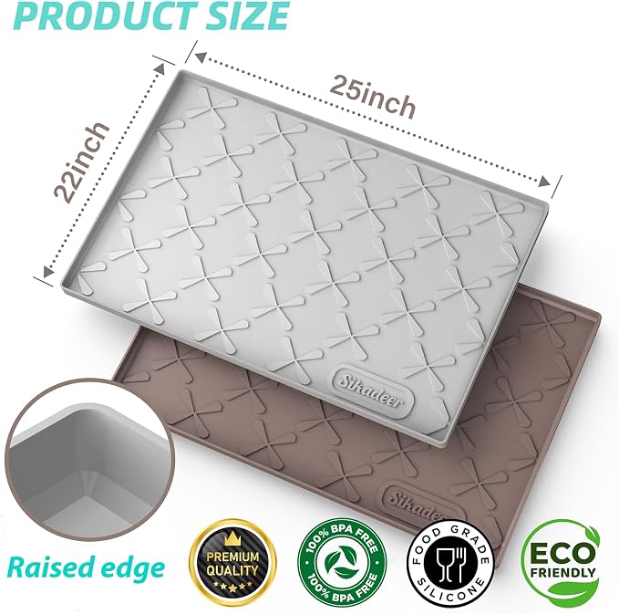 SIKADEER Under Sink Mat for Kitchen and Bathroom, Waterproof Cabinet Liner with Raised Edges for Leak Protection, Ideal for Shelves, Boot Tray, Kitchen Organizer and Storage 25" x 22" white