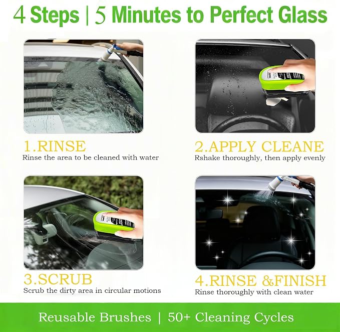 3PCS Clear Vision Windshield Cleaner, Automotive Oil Film Cleaning Brush for Car Windows, Windshield Oil Film Remover for Car,Truck,RV Windows and All Glass Surfaces