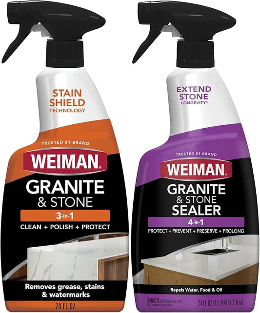 Weiman Stone & Granite Countertop Cleaner and Sealer Kit – Clean, Polish & Protect Natural Stone & Granite Sealer – Streak-Free – Safe for Granite, Marble & Quartz – 2 Pack (24 oz Each)