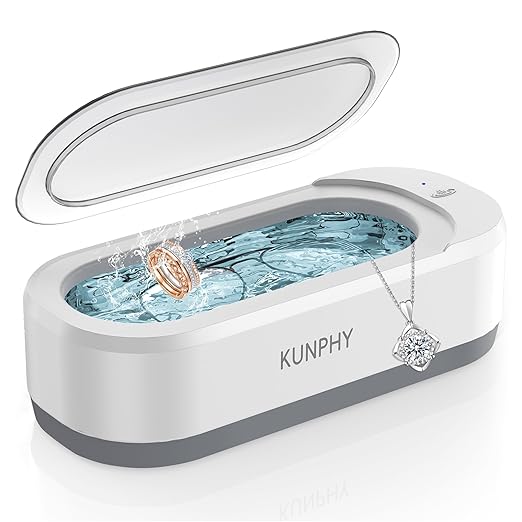 KUNPHY Jewelry Cleaner, 46kHz Ultrasonic Cleaner, White | One-Touch Control,12 OZ Tank, Fits Rings, Glasses, Jewelry, Dentures, Ideal Gift for Women Mom Wife Daughter