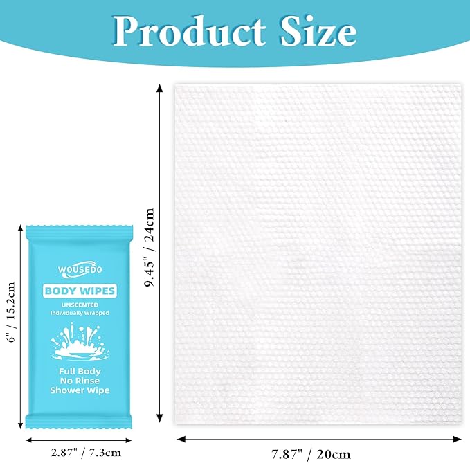 300 Pcs Ultra Thick Soft Large Body Wipes Individually Wrapped(7.87" x 9.45"),Shower Wipes for Adults Bathing No Rinse,Personal Cleansing Wipes for Travel Gym,Bulk Deodorant for Homeless(Blue)