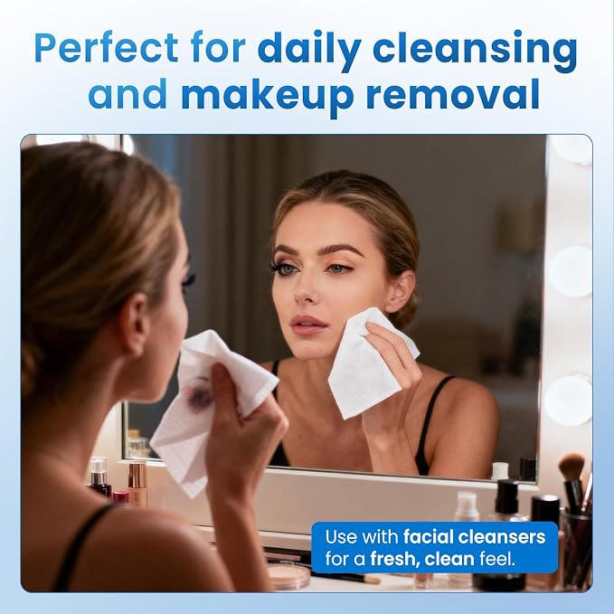 Borje Face Towels XL, Disposable Face Towel 10" x 12", 100 Count (2 Packs of 50), 100% USDA Biobased Facial Towelettes, Ultra Soft & Hygienic Makeup Remover Dry Wipes for Women Cleansing