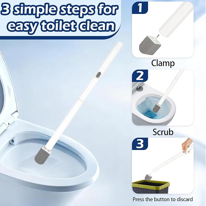 Pumice Stone Toilet Bowl Cleaner with 20" Ultra Long Handle, Push-Button Replaceable Head Hard Water Ring Stain Remover for Bathroom, Bathtub, Pool, Kitchen Sink Cleaning, 3 Pack (gray)
