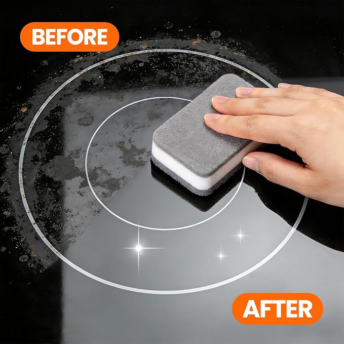 3-in-1 Stove Top and Oven Cleaner Kit - Glass Cooktop Cleaner for Ceramic Electric Gas & Induction Stoves - Includes Heavy Duty Scraper and Double-Sided Sponges for Burnt-on Grease, Oil & Grime