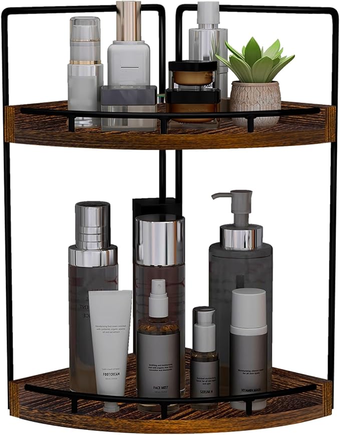 Dorhors 2-Tier Bathroom Counter Organizer,Vanity Counter Corner Shelf, Skincare, Wood Countertop Bathroom Storage and Organization for Kitchen (Dark Red)