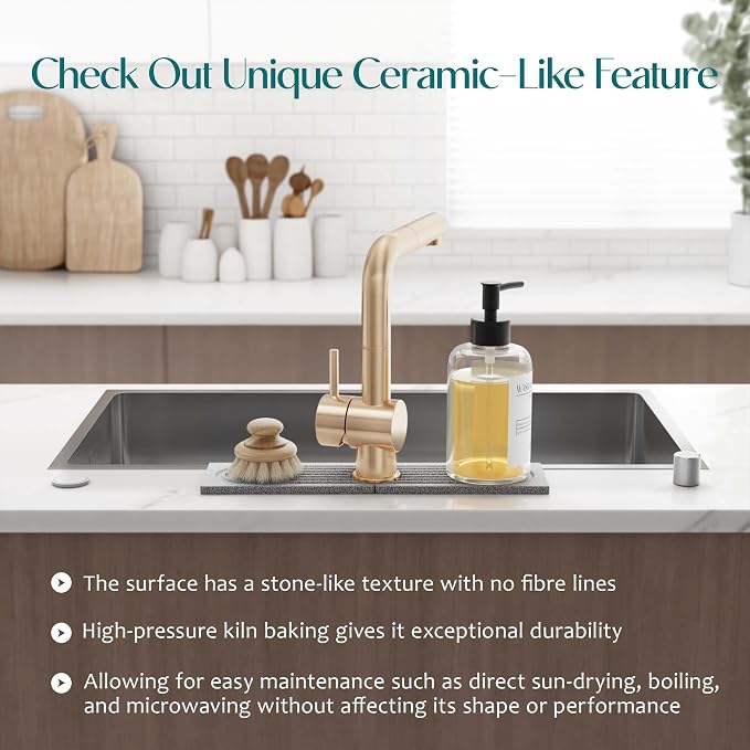 Stone Faucet Mat for Kitchen Sink, Food-Grade Diatomite Stone Drying Mat for Kitchen Counter, 2026 Upgraded Dishwasher-Safe & Ultra Absorbent, Stone Dish Matt for Bottles Utensils (15.7" x 3.9")