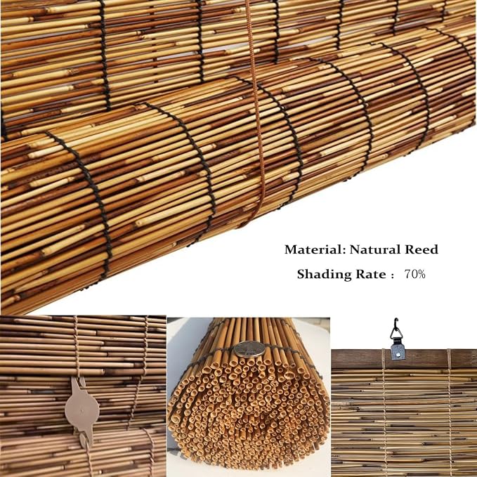Outdoor Roller Blinds, Retro Bamboo Roll-Up Shades Anti-UV And Waterproof, Bamboo Blinds For Indoor/Outdoor Porch Privacy, Lifting, Sun Protection 18" 24" 36" 48" 56" 60" 72"W, Cordless ( Size : 42x48