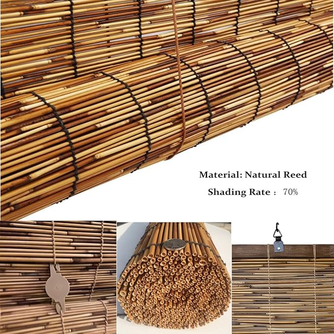 Outdoor Roller Blinds, Retro Bamboo Roll-Up Shades Anti-UV And Waterproof, Bamboo Blinds For Indoor/Outdoor Porch Privacy, Lifting, Sun Protection 18" 24" 36" 48" 56" 60" 72"W, Cordless ( Size : 52x84