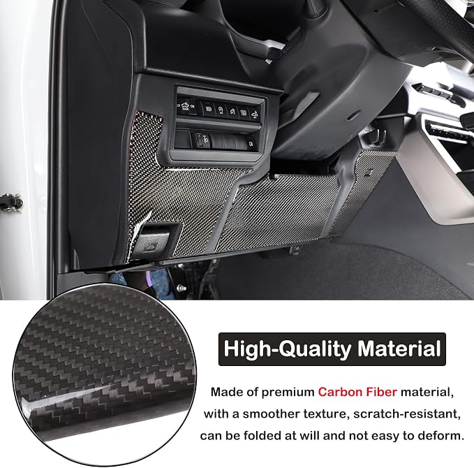Aunginsy Car Driver's Lower Knee Pad Panel Trim Sticker Compatible with Toyota Tundra/Sequoia 2022 2023 2024 Pickup Truck Real Carbon Fiber Decorative Sticker Protection Cover Interior Accessories