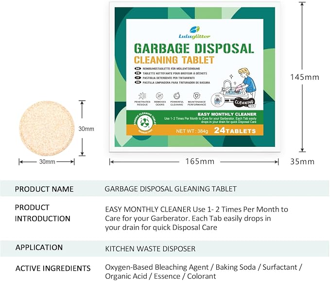 Garbage Disposal Cleaner Deodorizer Tablets 24 Pack Sink Freshener Kitchen | Deep foaming clean, Fresh scent, All disposal compatible,Effortless maintenance