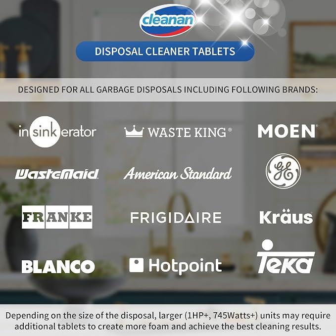 Foaming Garbage Disposal Cleaner and Deodorizer Tablets-24 Pack Food Disposal Cleaner, Quickly Eliminates Odors, XL Powerful Foaming Action, Refreshing Lemon Scent, Natural Ingredients, 1 Year Supply