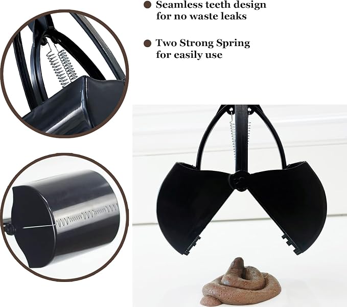 ienjoyed 32" Dog Pooper Scooper for Small Dog to Large Dog, Heavy Duty Dog Poop Scooper for Yard & Walks, Durable Double Spring Clamp, Simple One Step Assembly (Black)