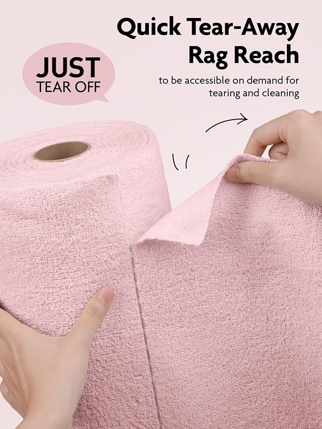 Fantasticlean Microfiber Cleaning Cloth Roll- 30 Sheets, 12" x 12" (Pink) | Super Absorbent, Lint-free, Tear-away Microfiber Towel Roll, for All-Purpose Cleaning, Reusable Alternative to Paper Towels