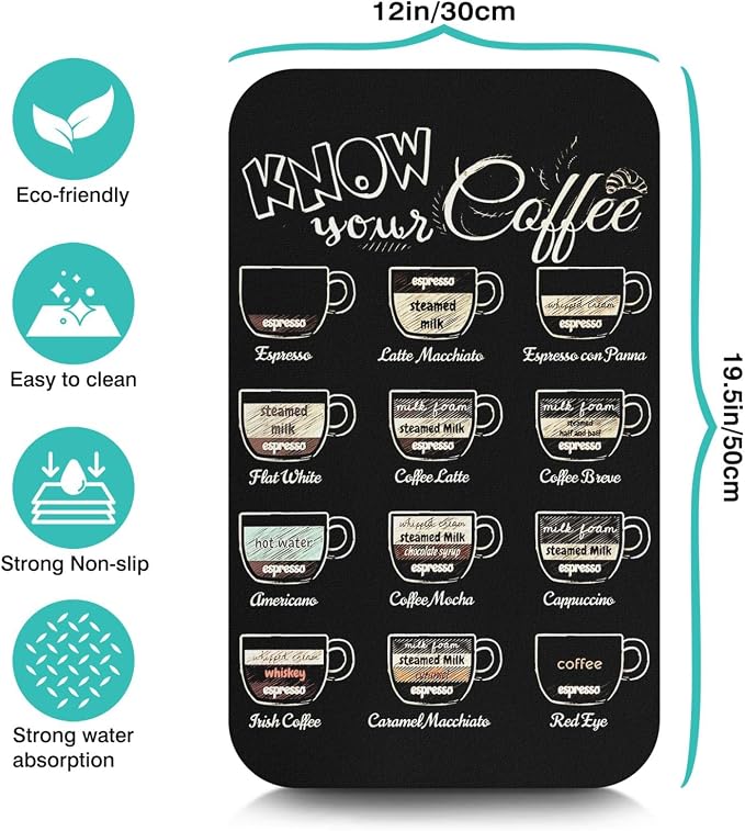 Fun Coffee Mat 19inx12in,Coffee Bar Mat for Countertops,Absorbent Hide Stain Anti-Slip Coffee Bar Accessories Fit Under Coffee Machine Mat,dish Drying Mats for Kitchen