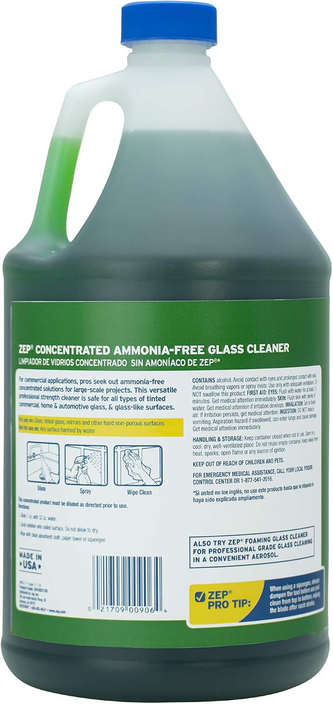 Zep Commercial Glass Cleaner Concentrate - Concentrate Liquid Solution, Green - 1 gal (128 fl oz)