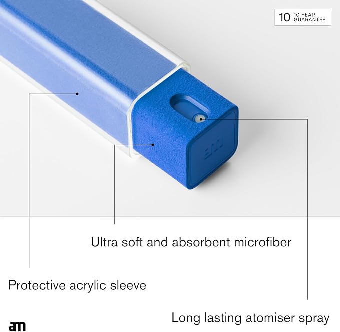 am Mist Screen Cleaner Spray with Microfiber Cloth – Alcohol-Free, Blue | Mist screen cleaner with integrated microfiber cloth for phones, tablets, laptops, TVs and car displays.