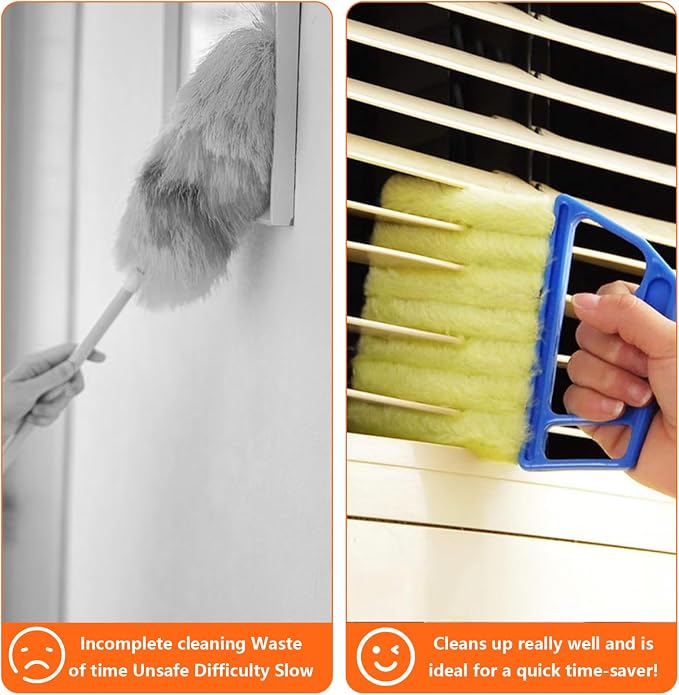 4 Pcs Window Venetian Blind Cleaner Duster Tool Set with 7 Fingers | Blue/Green, For Window Shutters Air Conditioner, Car Vents, Fans. Reusable. Includes 4 Extra Cover