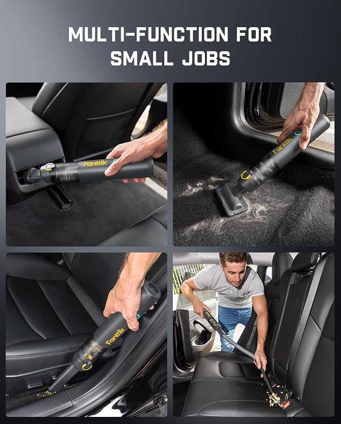 Fanttik Slim V8 APEX Car Vacuum, 4-in-1 Portable Mini Cordless Vacuum with 19000pa Suction Power for Pet Hair, Type-C Charge, One-Touch Empty for Car, Office Desk, Keyboards (Gray)