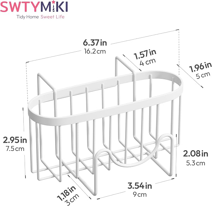 SWTYMIKI Sponge Holder for Kitchen Sink - Movable Kitchen Sink Caddy with M Shape Hook, Stainless Steel Hanging Sponge Caddy for Dish Sponge, Brush, Stopper Organizer in Double Bowl Sink, White