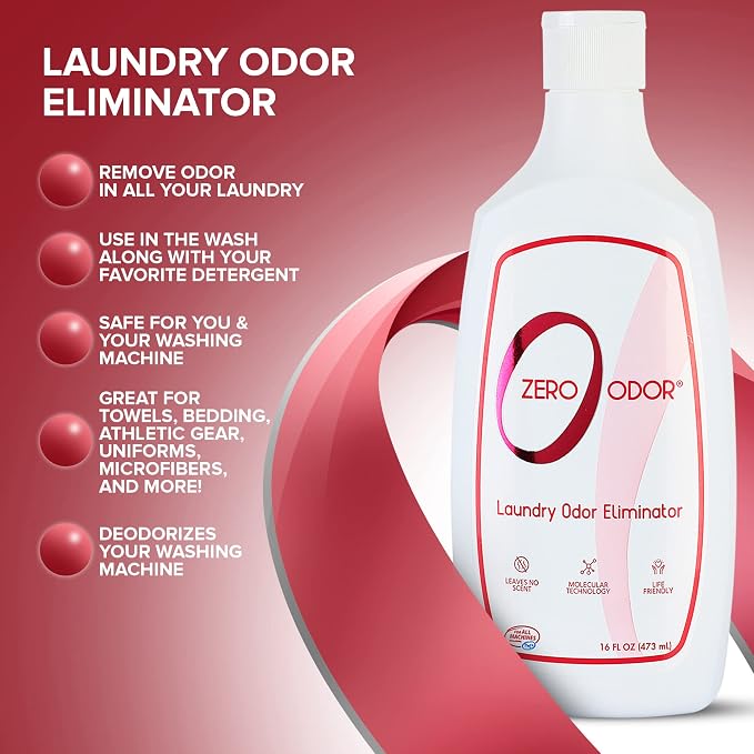 Zero Odor Laundry Odor Eliminator — Unscented In-Wash Additive for Clothes, Towels & Linens — HE Compatible, Works With Your Detergent, 16 oz