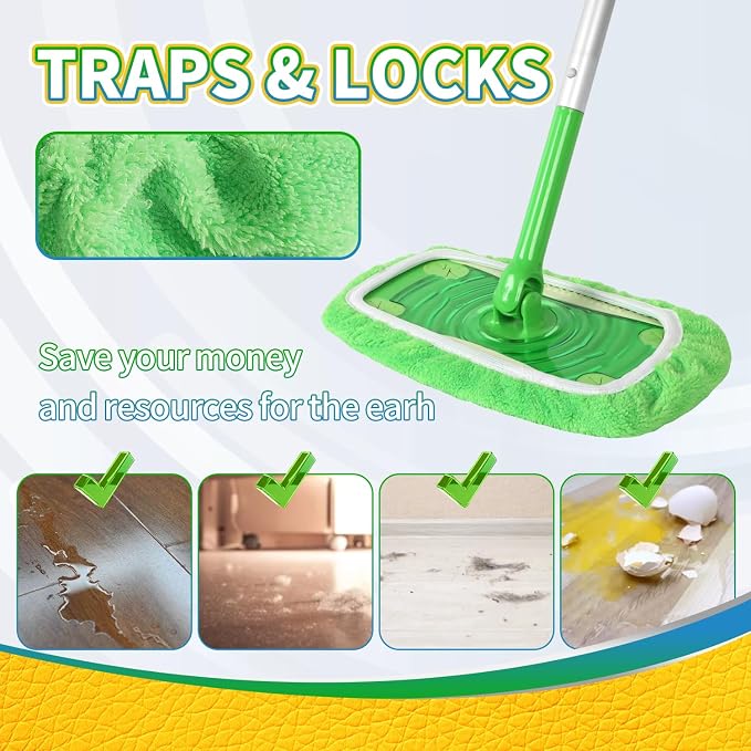 AmaVins Reusable Microfiber Mop Pads Compatible with Swiffer Sweeper Mop, Wet and Dry Flat Swiffer mop Cover, 5 Pack Washable Swiffer Pads for Surface/Hardwood Floor Cleaning (Mop is Not Included)