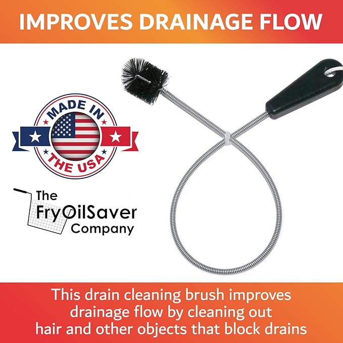 22" Long Sink Drain Brush – Slim Snake Hair Clog Remover Tool for Shower, Tub and Sink - Pipe/Tube Brush for Small Spaces, Drain Cleaning – B113C by FryOilSaver Co.