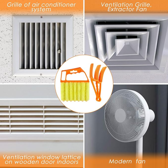 4 Pcs Window Venetian Blind Cleaner Duster Tool 7 Finger Blind Rush and Shutter Cleaner Brush Hand-held Window Shutter Air Conditioner Duster for Dirt(Yellow, Orange)