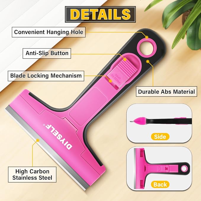 DIYSELF Window Scraper with 10 Extra 4" Razor Blades, Razor Scraper Tool | Wide Metal Blade, Paint Scraper for Glass, Windows, Decals, Adhesive, Cooktops, Ovens, Tile & Contractors & DIY Users