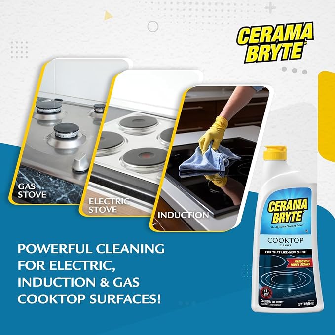 Cerama Bryte Removes Tough Stains Cooktop and Stove Top Cleaner for Glass - Ceramic Surfaces, 1-28 oz