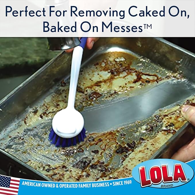 LOLA Pro Pot N' Pan Brush, Abrasive Cleaning, Poly & Brass Wire Bristles, Comfort Rubber Grip, Use for Caked-On & Baked-On Messes, 1 Count