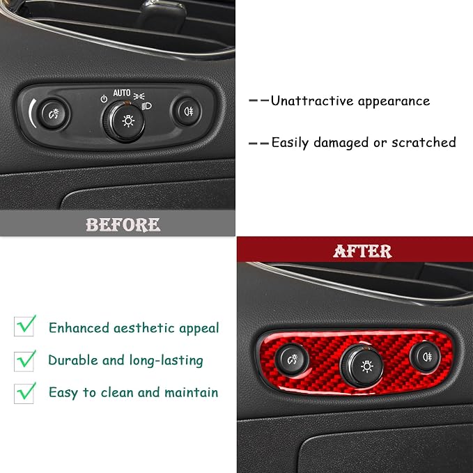 Real Carbon Fiber Trim for Chevy Malibu 9th Gen Accessories | for 2016-2024 Headlight Switch Control Panel Frame Sticker Interior Thick Overlay Decal