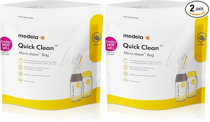 Medela Quick Clean Micro-Steam Bags for Bottles and Breast Pump Parts, 5 Count, (Pack of 2)