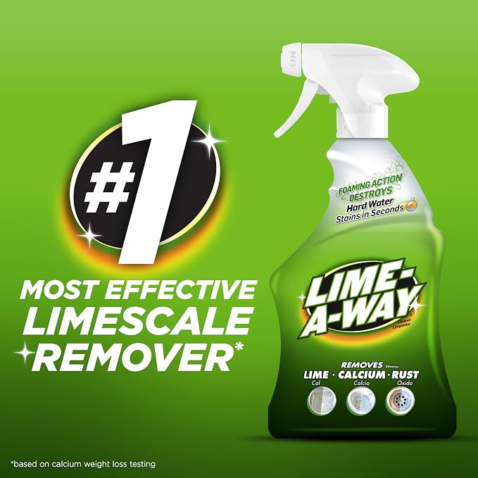 Lime-A-Way Hard Water Stain Remover Spray, Removes Lime, Calcium & Rust in Seconds, Bathroom Cleaner, 22 fl oz