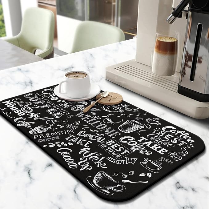 Coffee Drying Mat - Anti-Slip Silicone Dish Drying Mats, Super Absorbent: 19in x 12in