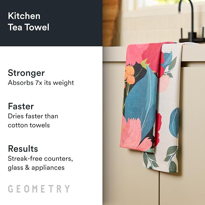 GEOMETRY Kitchen Tea Towels - Quick Dry Microfiber Dish Towels for Kitchen Roses for You, 18" x 30" 2-Pack