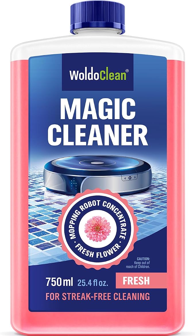 WoldoClean Robot Mop Cleaning Solution 25.4 fl.oz - Hard Floor Cleaner Liquid Concentrate, Anti-Clog, Fresh Scent, Compatible with Roborock, Dreame, Roomba, Tineco, iRobot Braava Jet, Shark