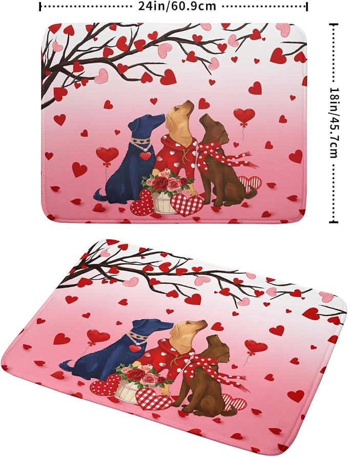 Love Dog Dish Drying Mat 18"x24" Red Heart Microfiber Dish Drainer Mat Hanging Loop Absorbent Fast Dry Pad Kitchen Counter Bar Accessories