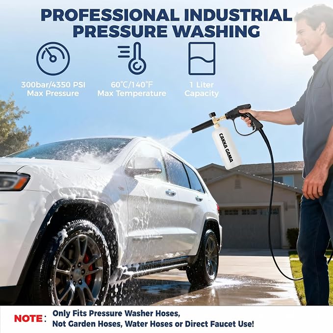 Pressure Washer Gun with Foam Cannon, Industrial Car Wash Foam Gun Kit 1/4 Quick Connector, Adjustable Soap Cannon with 5 Pressure Washer Nozzle Tips, Adapter, 1 Liter
