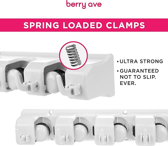 Broom Holder Wall Mount, Mop and Broom Organizer – Wall Mounted Broom Rack & Mop Rack, Rack for Brooms and Mops | Broom Hanger Wall Mount with 5 Slots & 6 Hooks, Kitchen Garage Laundry Garden (White)
