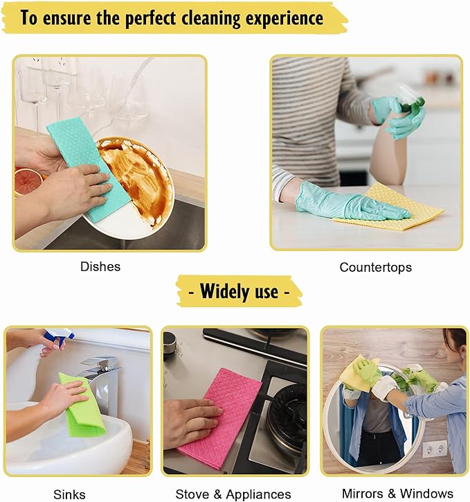 MoLKENE Swedish Dish Cloths - 10 Pack Reusable Kitchen Dishcloths - Ultra Absorbent Dish Towels for Washing Dishes - Cellulose Sponge Cloth Cleaning Rag - Assorted