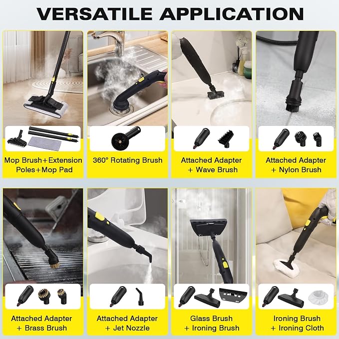 TVD Steam Cleaner for Home, Steamer for Cleaning With 26 Accessories | for Floor, Tile, Grout, Kitchen,Upholstery | 320°F Deep Cleaning | 5-Bar Pressure | 1.5L Tank | 5M Power Cord | Chemical-Free