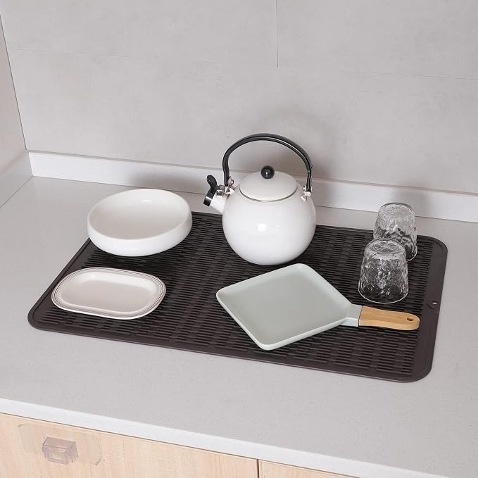 MicoYang Silicone Dish Drying Mat for Multiple Usage,Easy clean,Eco-friendly,Heat-resistant Silicone Mat for Kitchen Counter or Sink,Refrigerator or Drawer Liner Coffee 3XL 28 inches x 18 inches