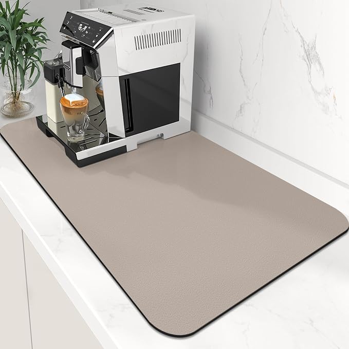 WISELIFE Super Absorbent Dish Drying Mat Khaki 17" W x 30" L, Coffee Bar Accessories