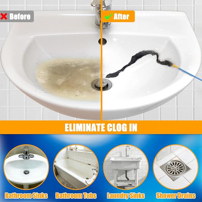 EastLink 30-Inch Reusable Drain Snake Hair Drain Clog Remover 6 Pack, Anti-Break Steel Sink Snake Drain Hair Removal Tool with Rotating Handle, Drain Cleaner Tool for Bathroom Sink, Shower, Bathtub
