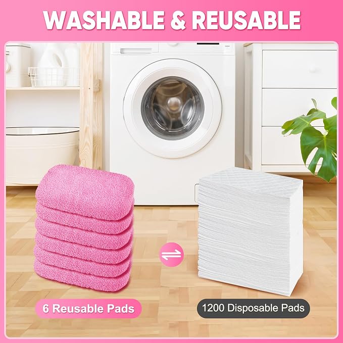 6-Pack Reusable Mop Pads Compatible with Sweeper Mop - 100% Coral Fleece Washable Refills - Microfiber Dry & Wet Sweeping Cloths for Multi-Surface/Hardwood Floor Cleaning- Pink