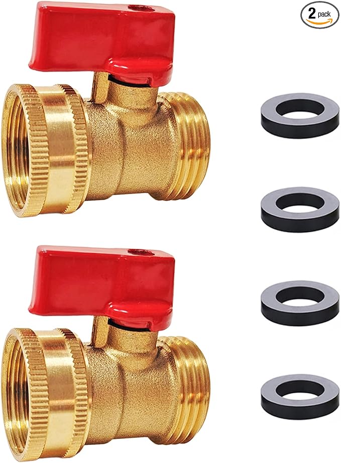 HQMPC Heavy Duty Brass Shut Off Valve Big Flow,Garden Hose Shut Off Valve For Garden Lawn Irrigatiion Garden Hose Connector Big Handle Easy Turn On Off (2PCS) +4 Extra Pressure Washers