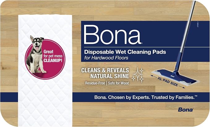 Bona Hardwood Floor Disposable Wet Cleaning Pads - 12 Pads per Pack - unscented - Use Mops - Residue-Free Floor-Cleaning Solution for Wood Floors,(Pack of 6)